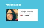 Person badge using landscape layout and light theme.