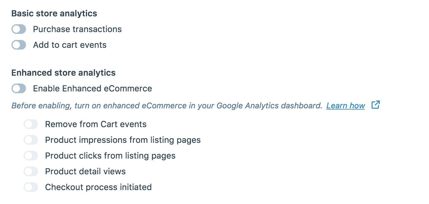 nable these ecommerce settings in Jetpack to hook into Google Analytics and your online store
