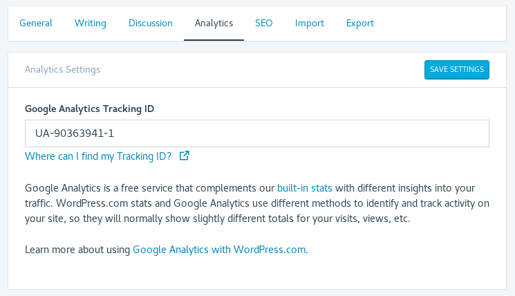 Setting up the Google Analytics tracking ID in Jetpack