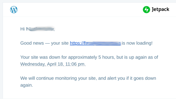 Site uptime email