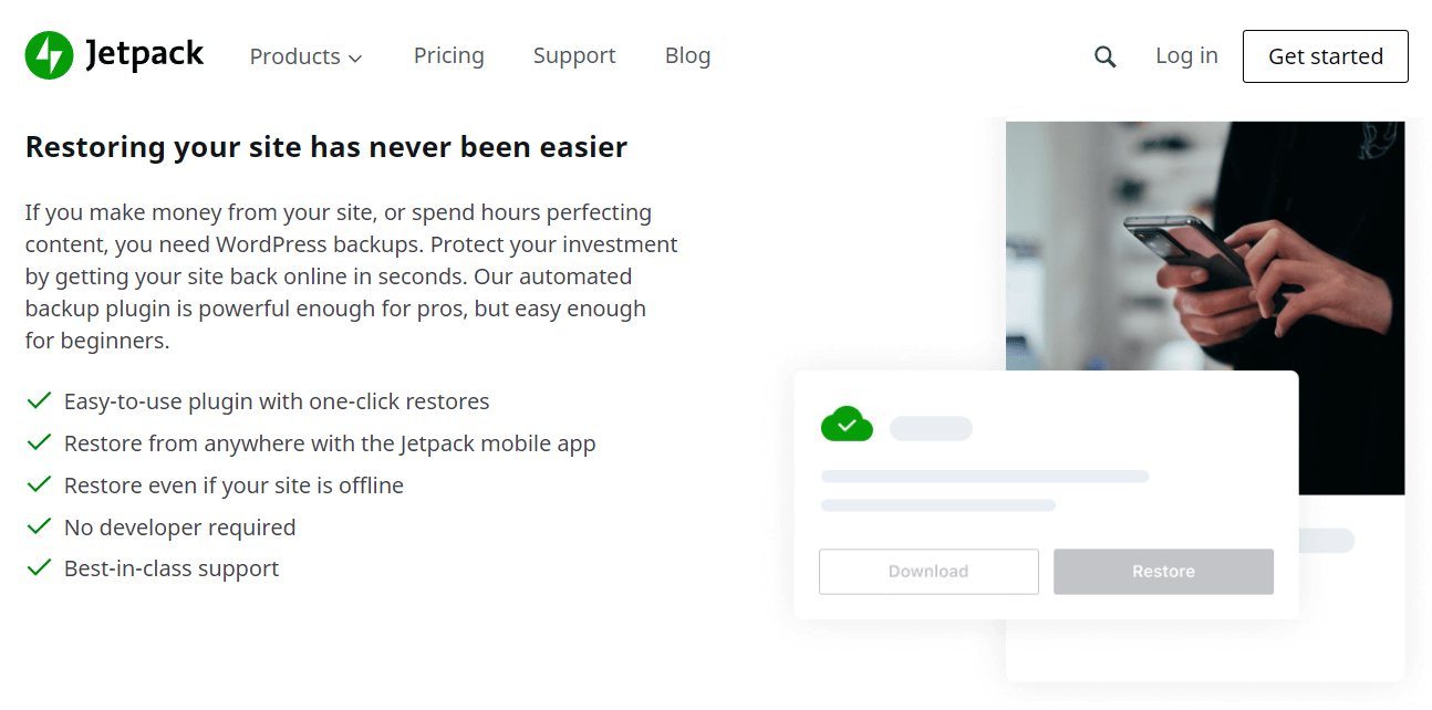 screenshot of Jetpack homepage
