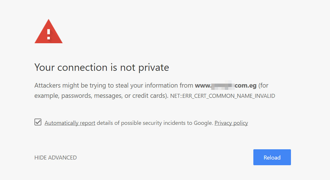 the "your connection is not private error in Google Chrome"