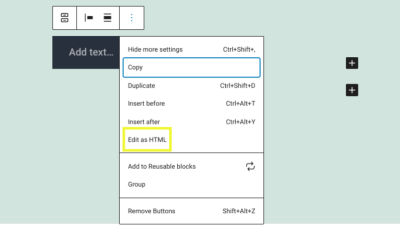 Edit as HTML option in the Editor