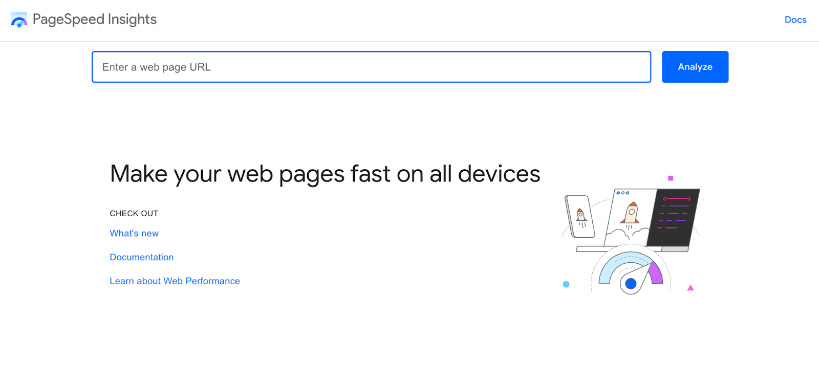 Google PageSpeed Insights homepage