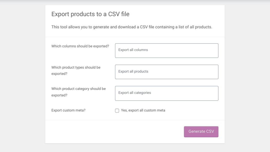 exporting WooCommerce products to a CSV