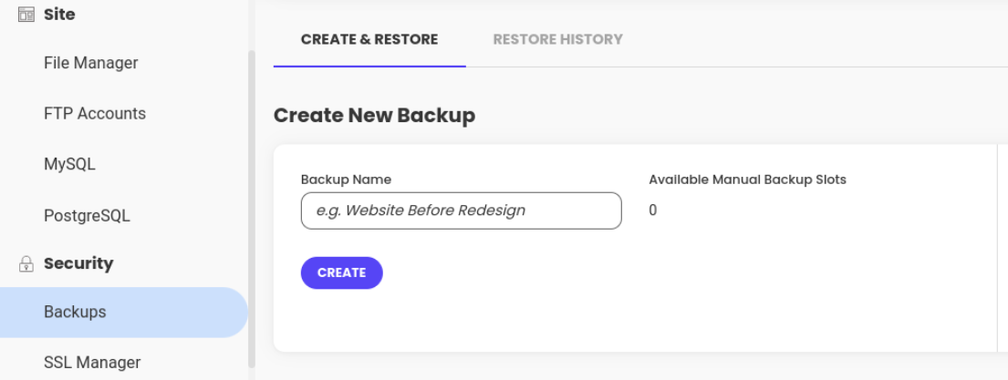 creating a backup in Siteground