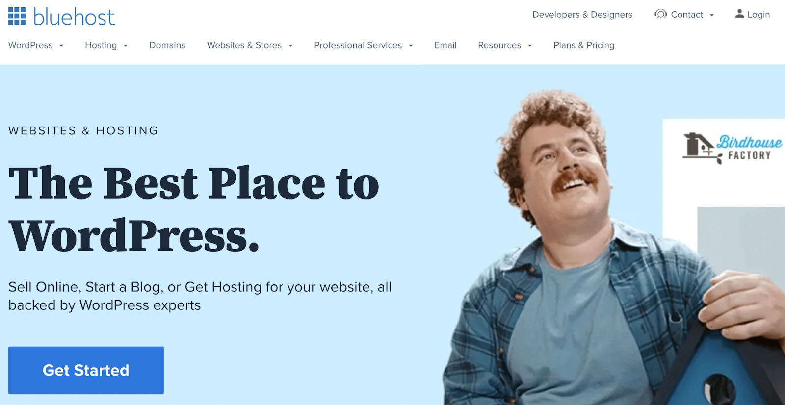 Bluehost homepage with the tagline, "The best place to WordPress"