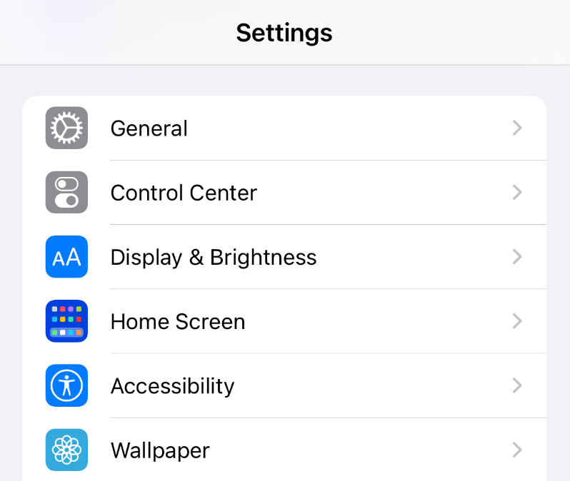 settings on an iPhone