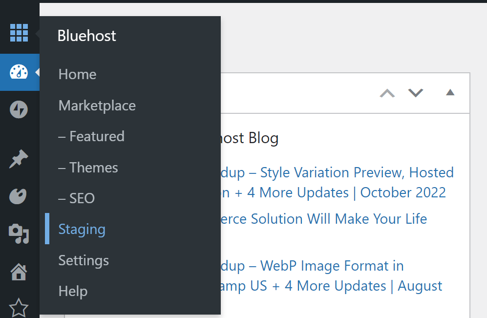staging options with the Bluehost plugin