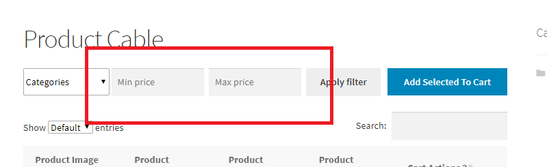 filter and search options for product tables