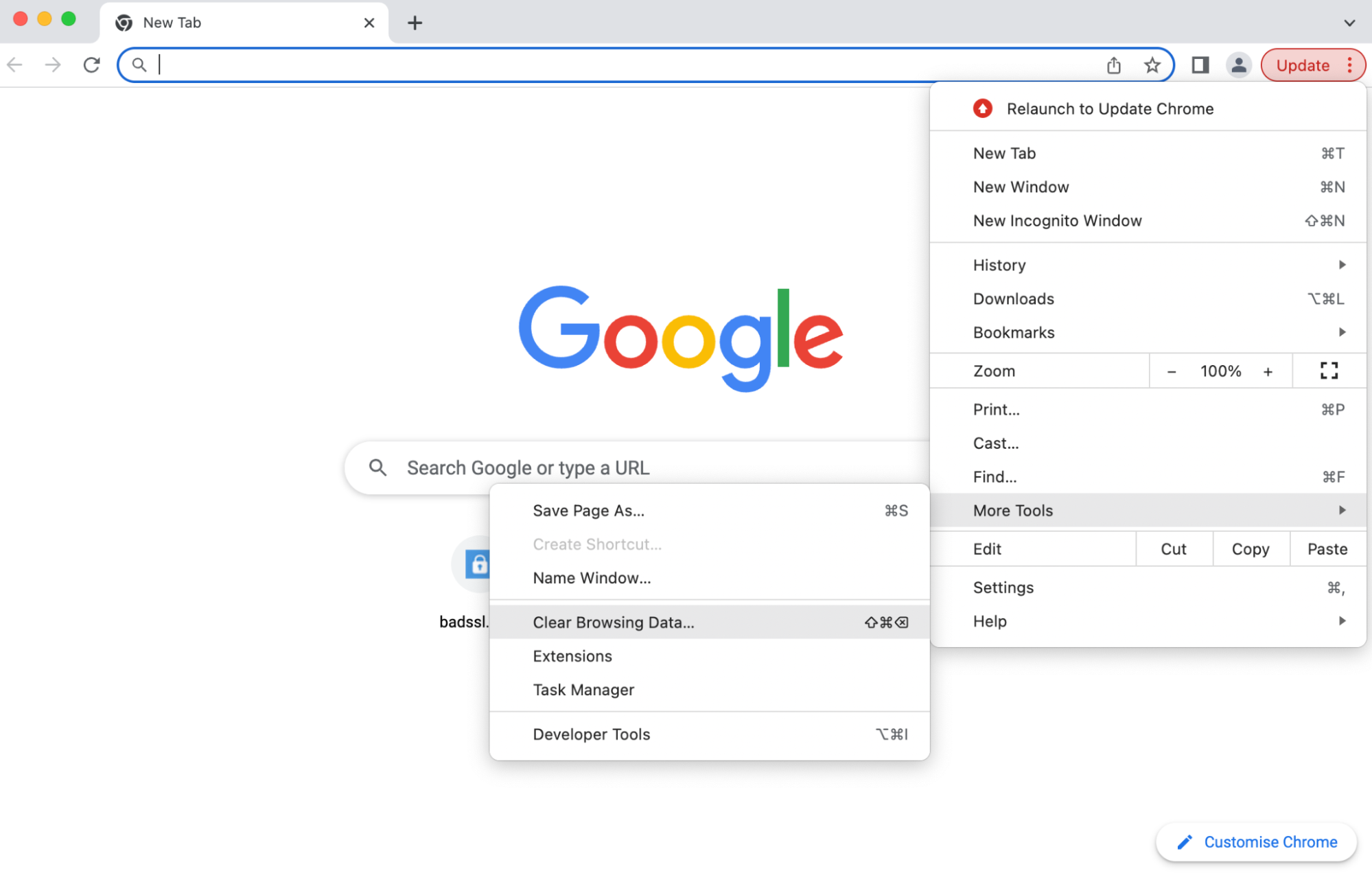 clearing browser cache in Google Chrome