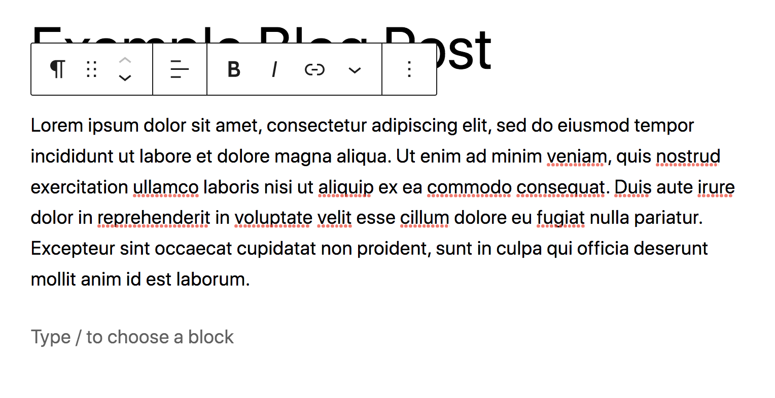 block toolbar with options to bold text, italicize text, and more.