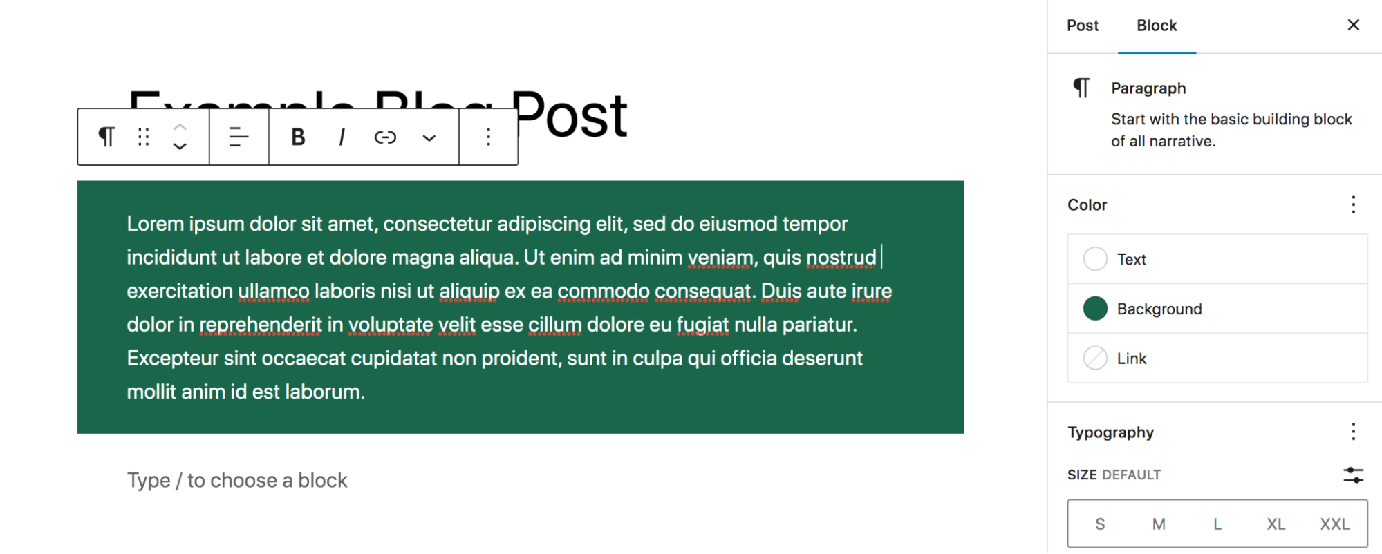 Paragraph block with a green background