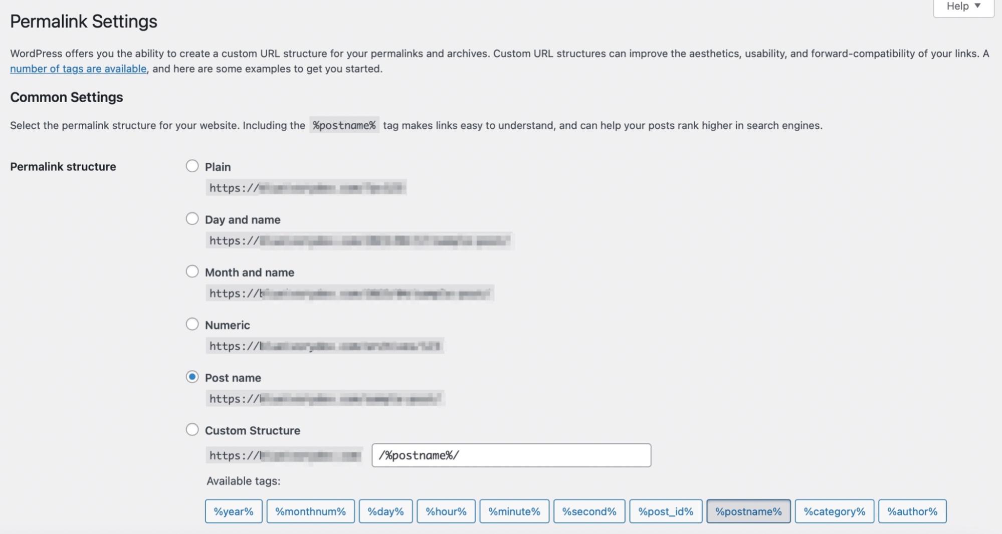 permalink settings in WordPress