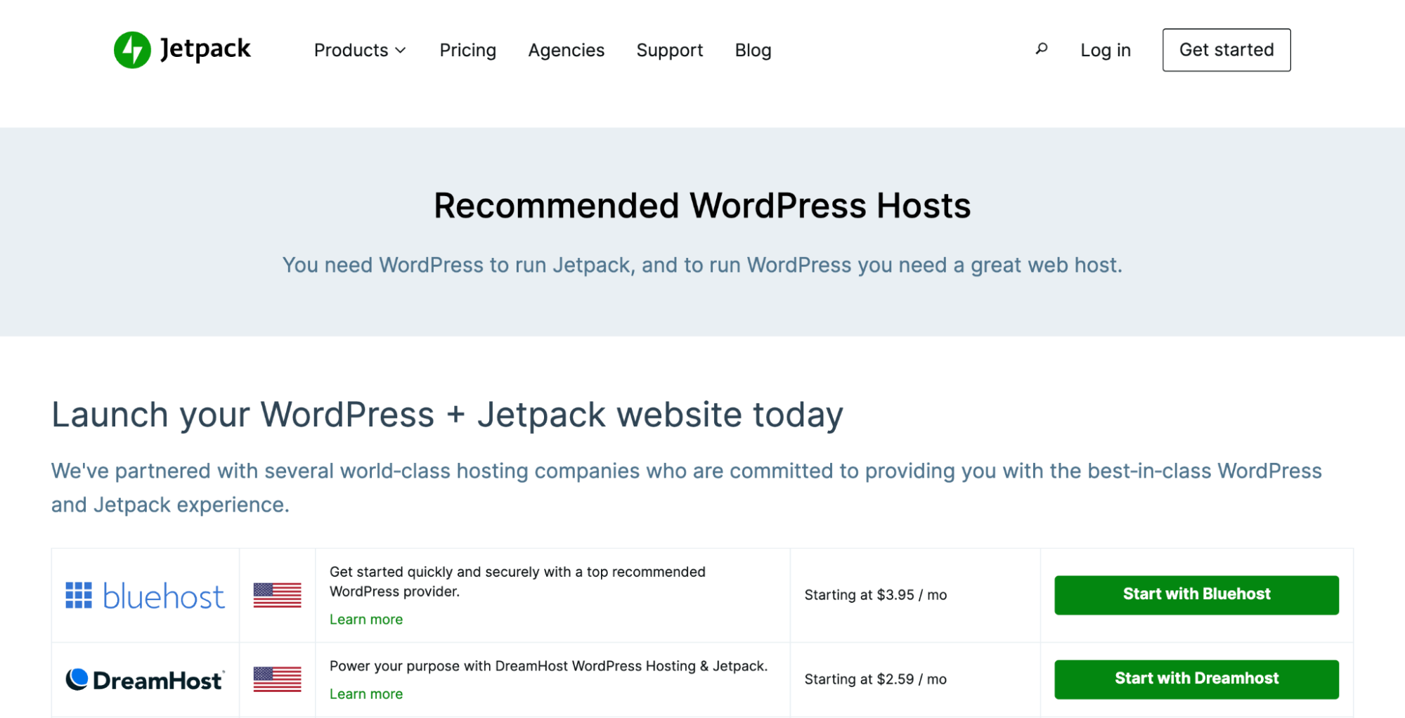 list of recommended hosts from Jetpack