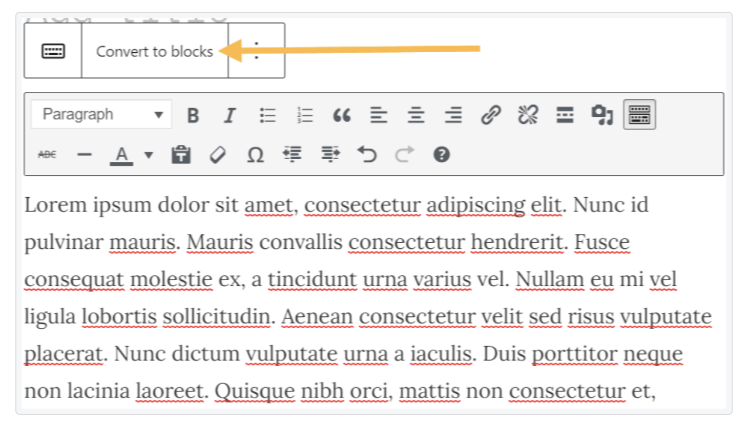When switching to the block editor, content created with the classic editor will automatically be turned into a Classic block.