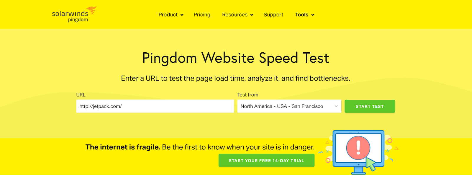 Pingdom website speed test dashboard