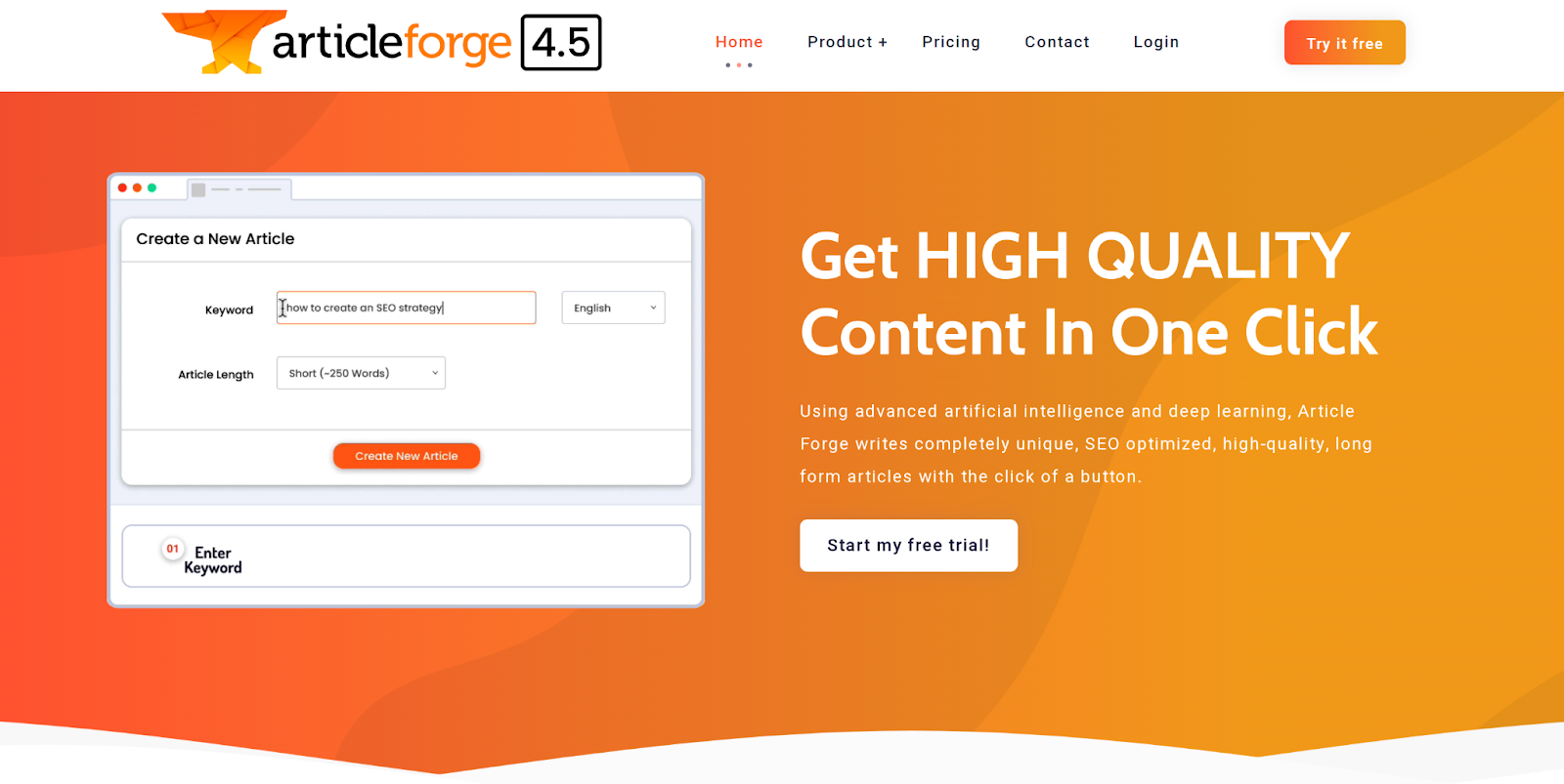 Article Forge homepage