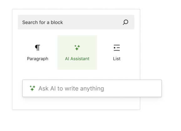 Users can access AI capabilities directly from the block editor, making it simple to apply AI suggestions to posts or pages. 