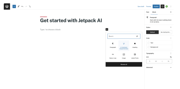 using the AI Assistant block to create content