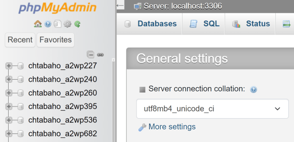 When phpMyAdmin opens, you’ll see a list of existing databases on the left side of the screen. If you’re hosting multiple sites, there’ll be several options to choose from.